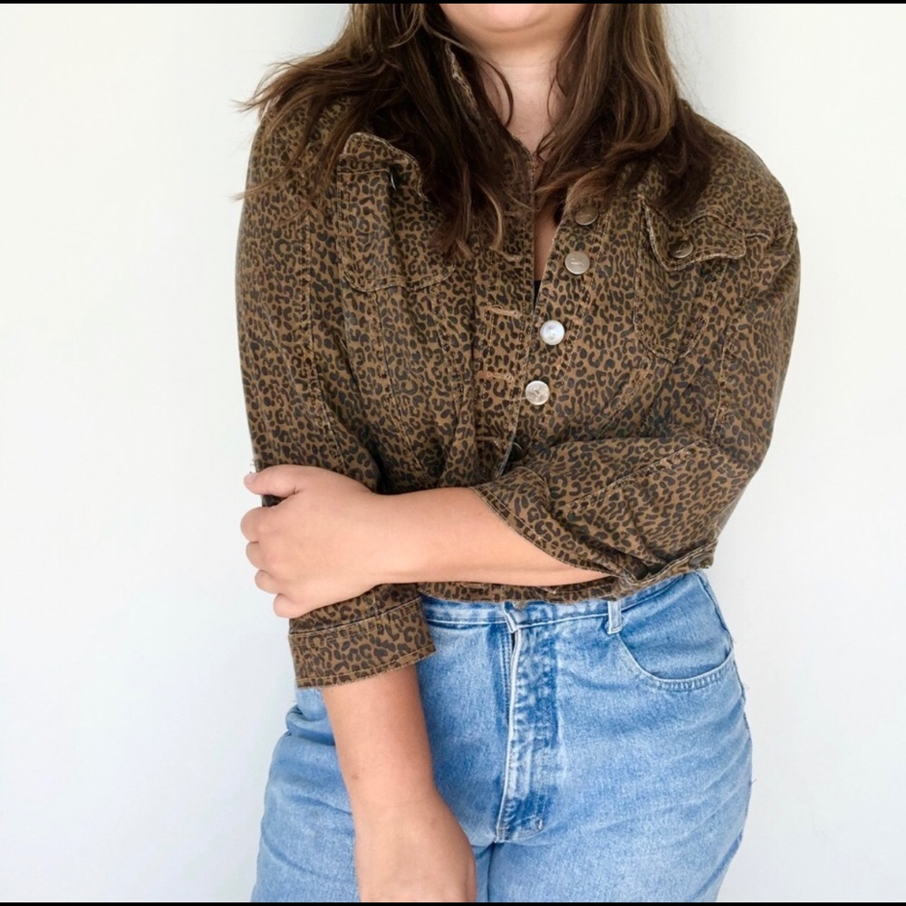 cropped cheetah leopard print jean jacket plus